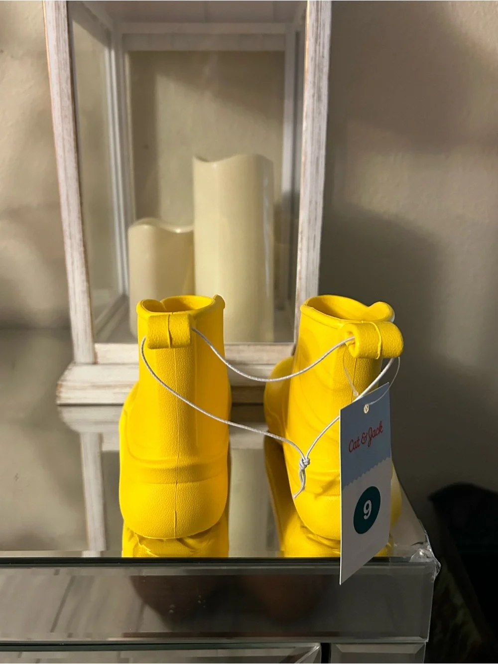 Yellow Rain Boot-Style Shoe with Printed Interior Label